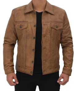 RS T2 Men Genuine Leather Trucker Jacket