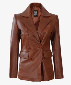 RS WL3 Women Genuine Leather Blazer-BROWN
