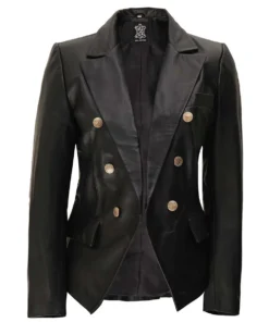 RS WL4 Women Genuine Leather Blazer-Black