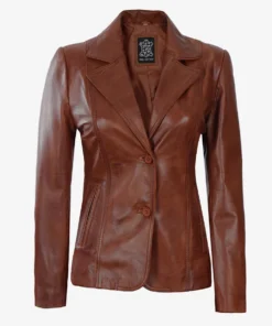 RS WL5 Women Genuine Leather Blazer-BROWN